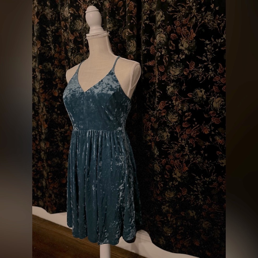 Velvet Blue Dress with Criss Cross Straps